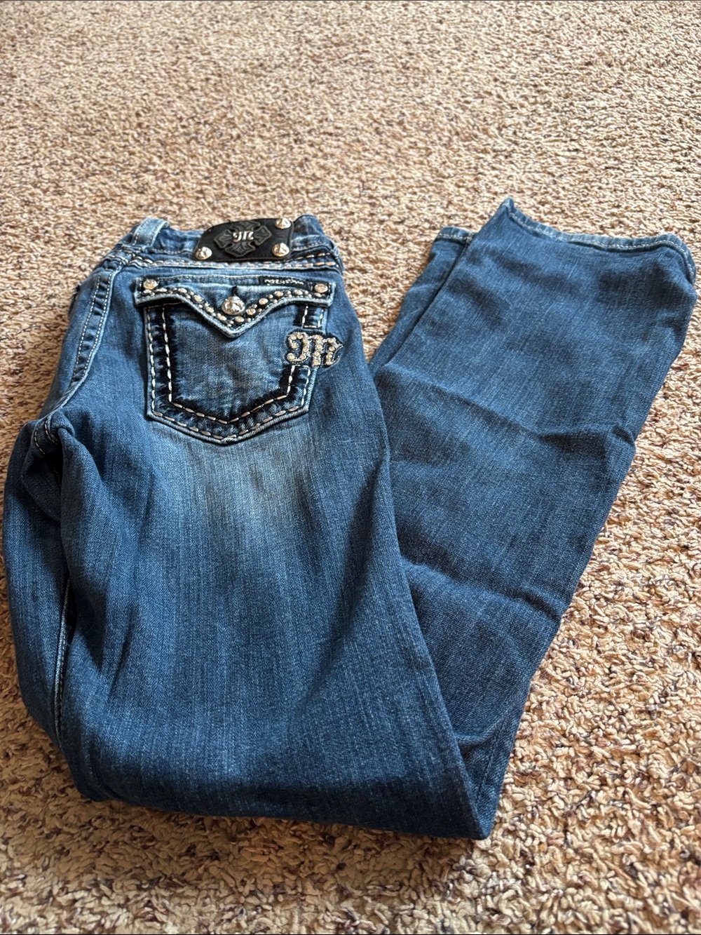 Miss Me Dark Blue Rhinestone Pocket Easy Bootcut Jeans